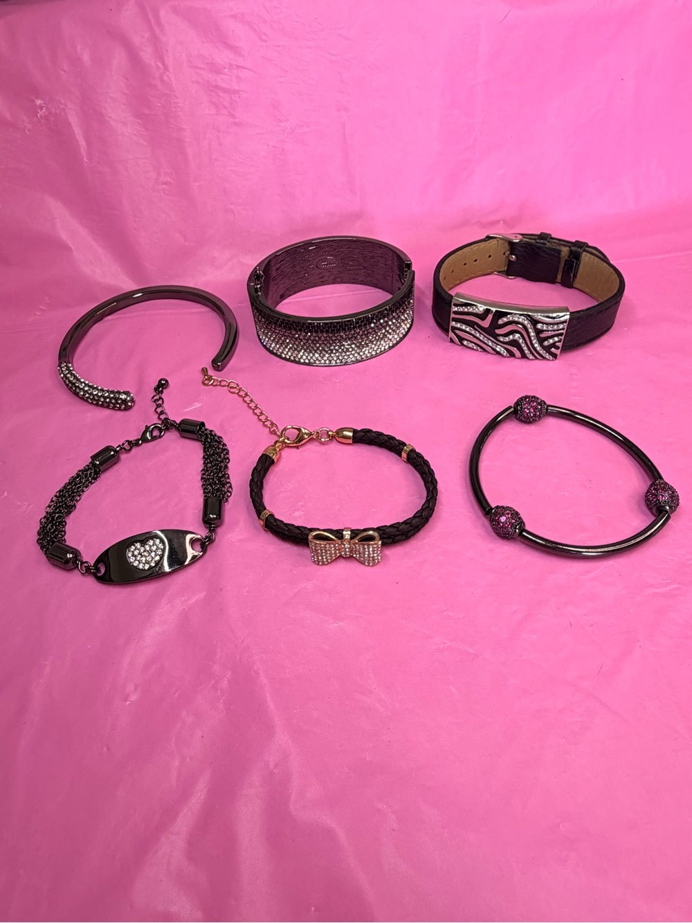 Assorted Lot of Statement Black and Gunmetal Women's Bracelet Set of 6